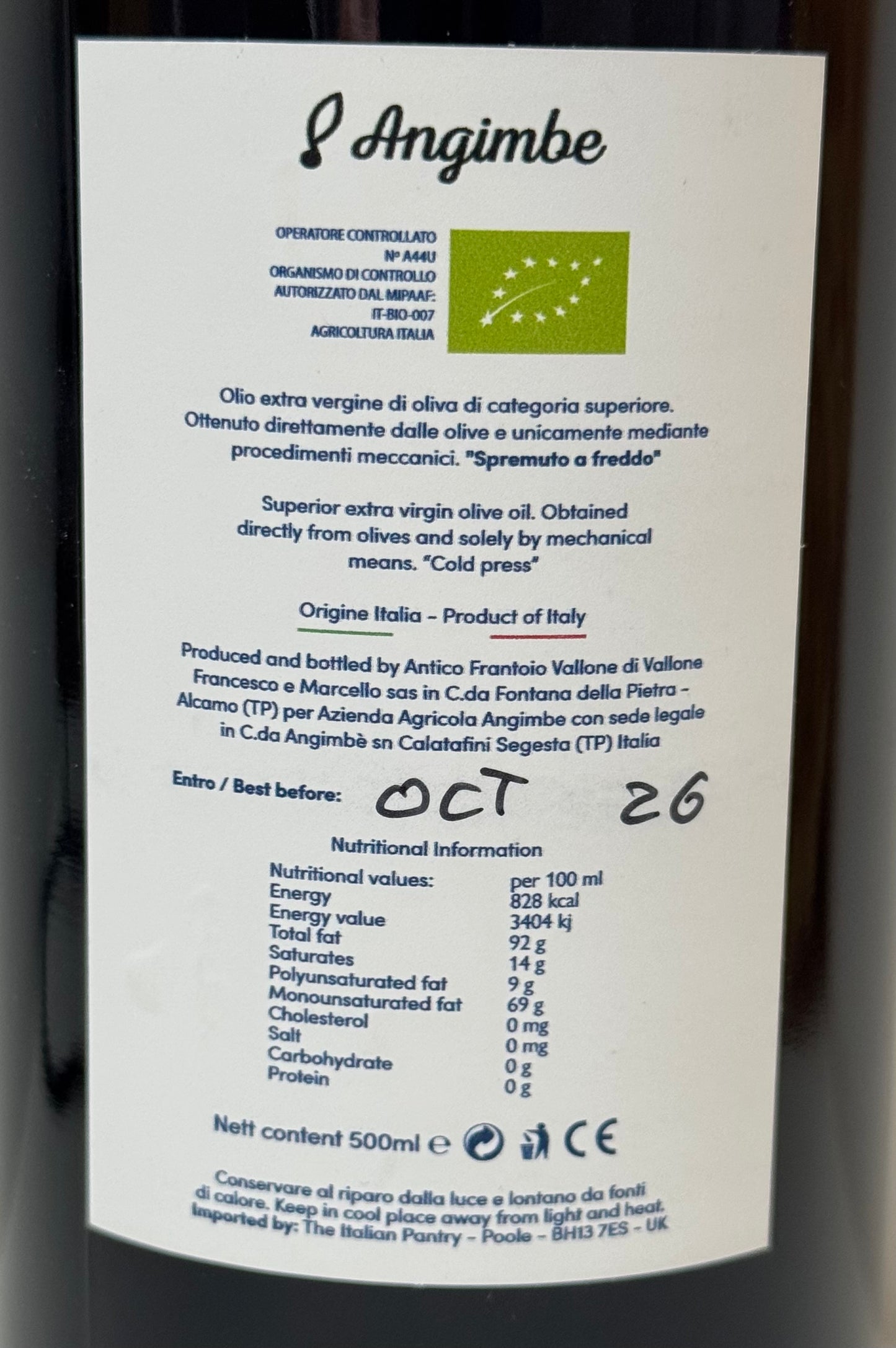 Angimbe The Italian Pantry Extra Virgin Olive Oil 500ml