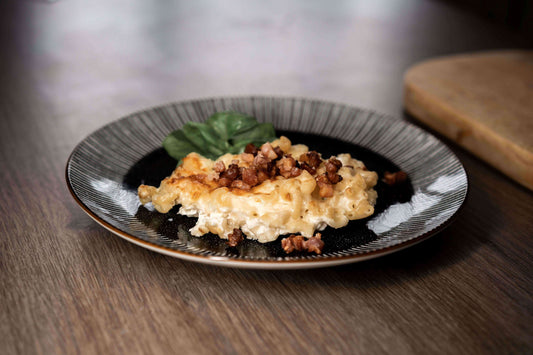 Maccheroni e formaggio surgelati fatti in casa con pancetta 400 g